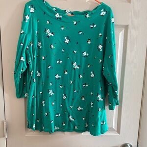 Croft & Barrow Teal Floral Long Sleeve Top